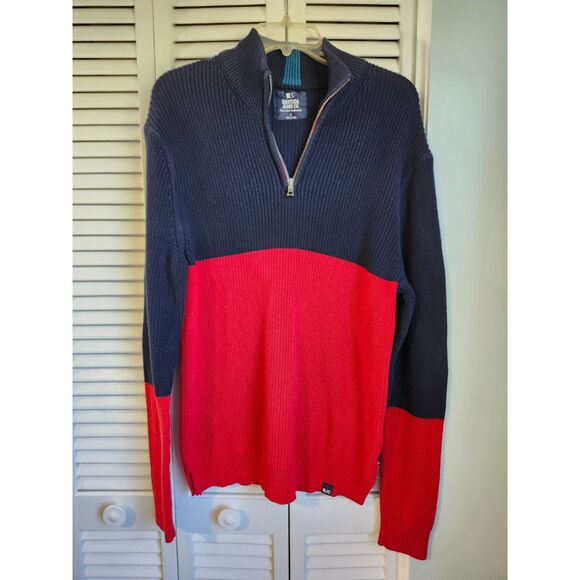 Nautica Cotton Mock Neck Sweater Red Blue Zip Size Large Retro 100% Cotton - Picture 1 of 7